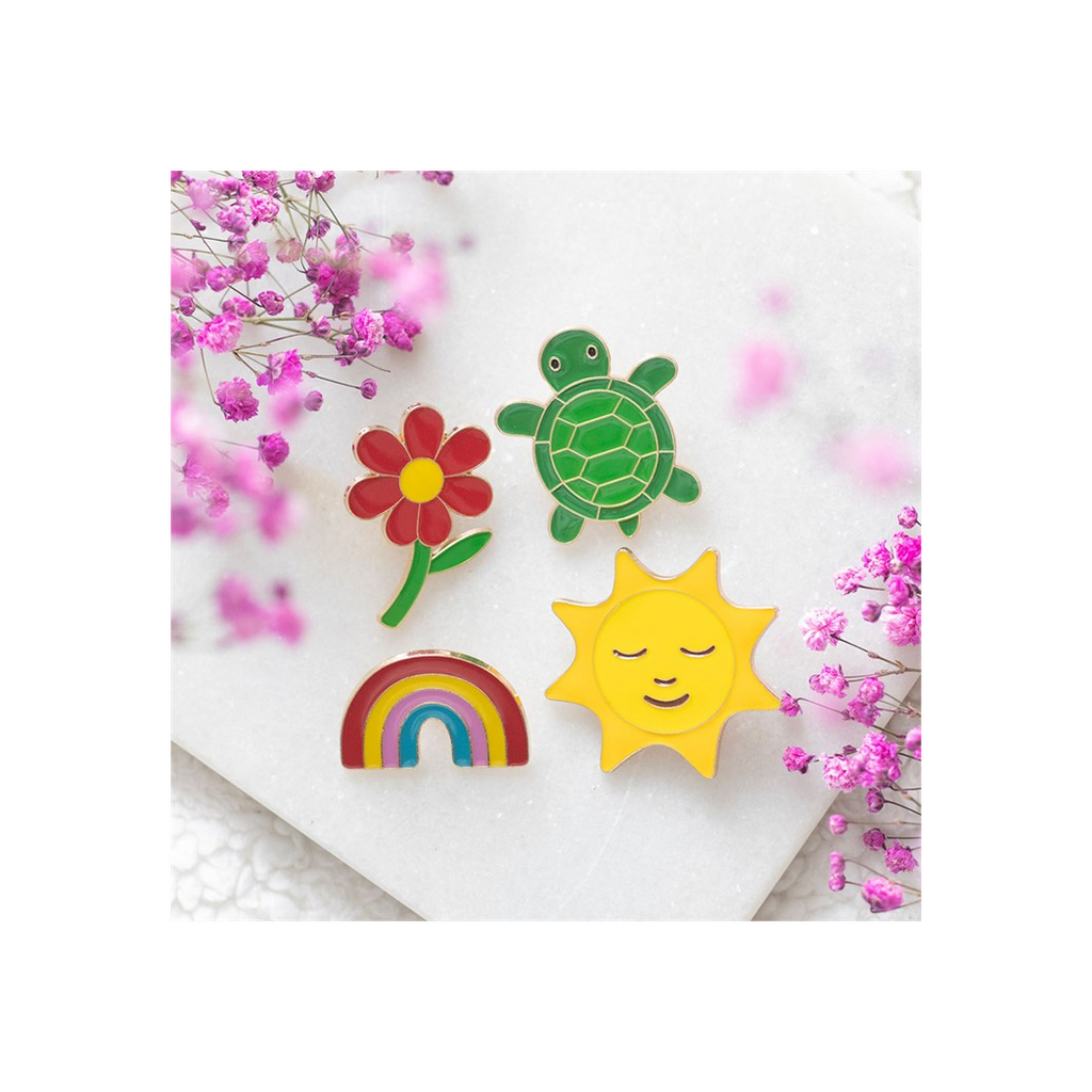 Set of 2 Rainbow and Sun Pin Badges